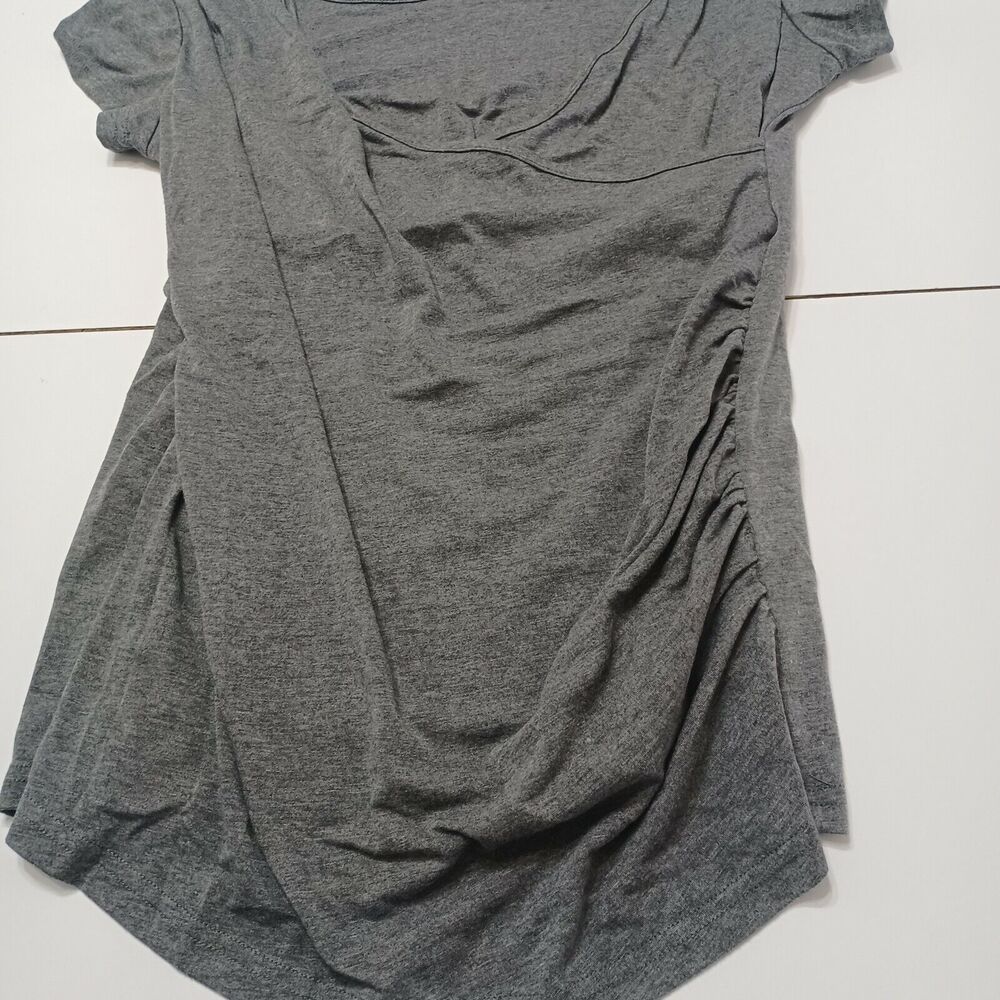 Maternity Women Med. Blouse Grey Short Sleeve Nursing Top Fitted Overlay Stretch - Picture 12 of 12